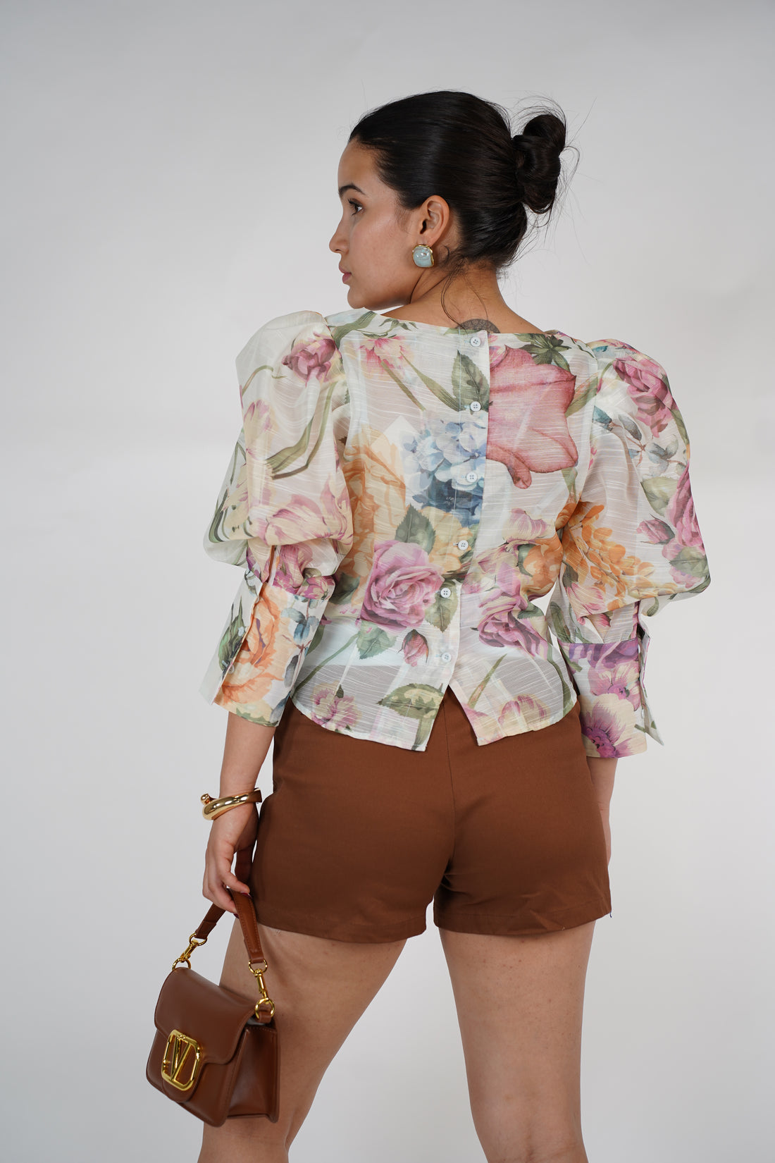 Nyka Floral Blouse – Structured Puff Sleeve Sheer Floral Top