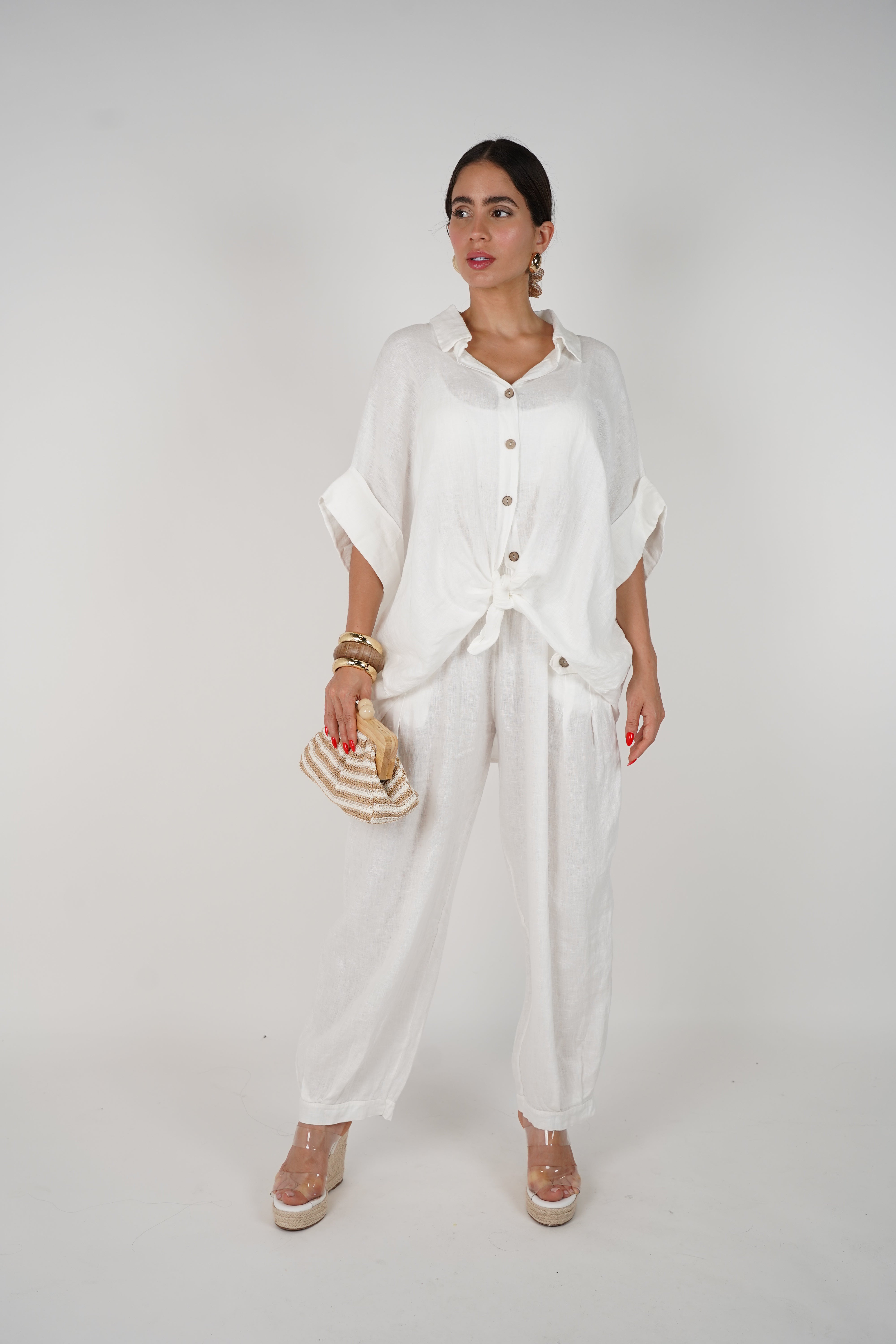 Jovina Linen Flower Pants Set – Effortless Breezy Style