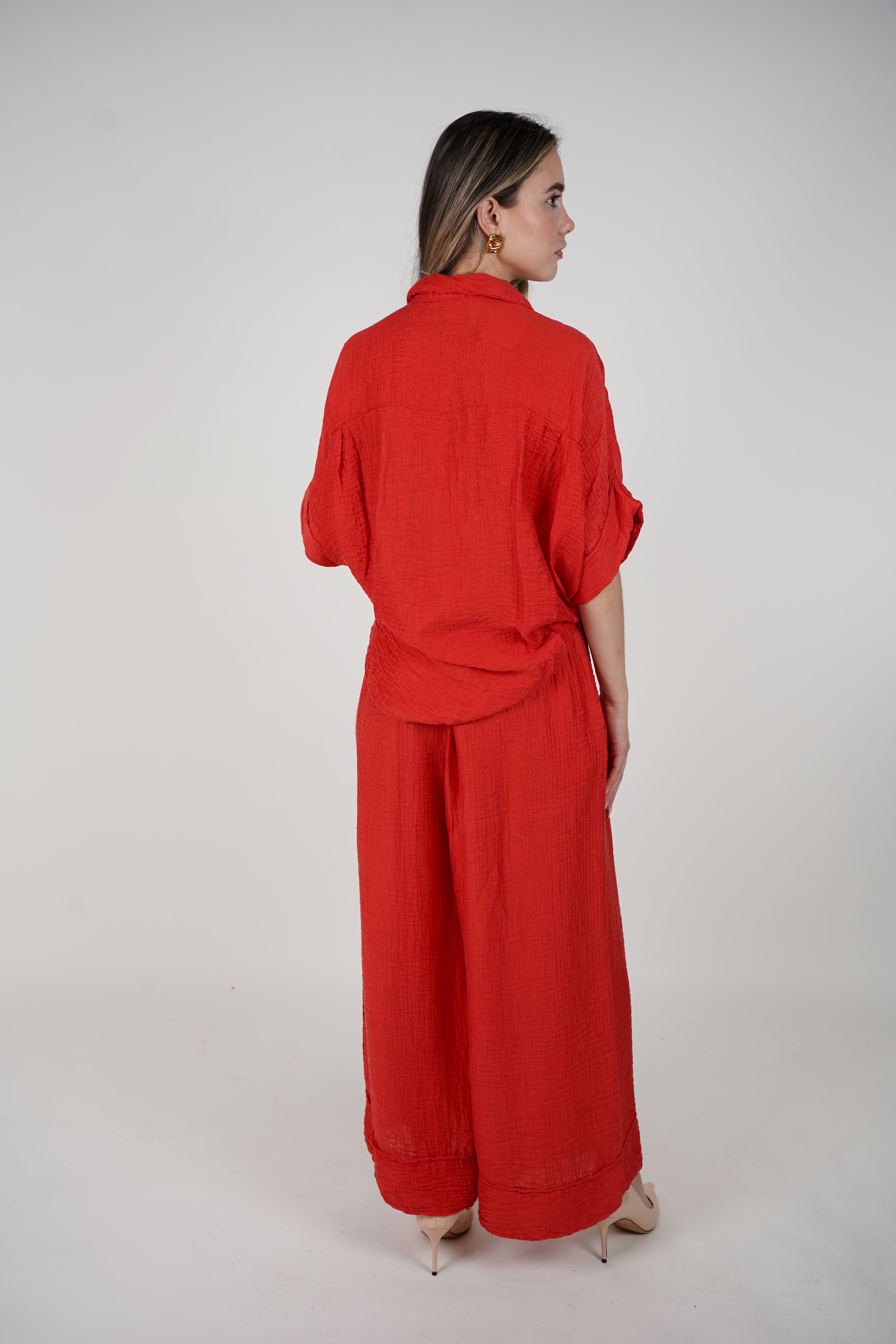 Evelyn Oversized Pants Set – Flowy Button Top & Wide-Leg Pants, One Size, Multiple Colors