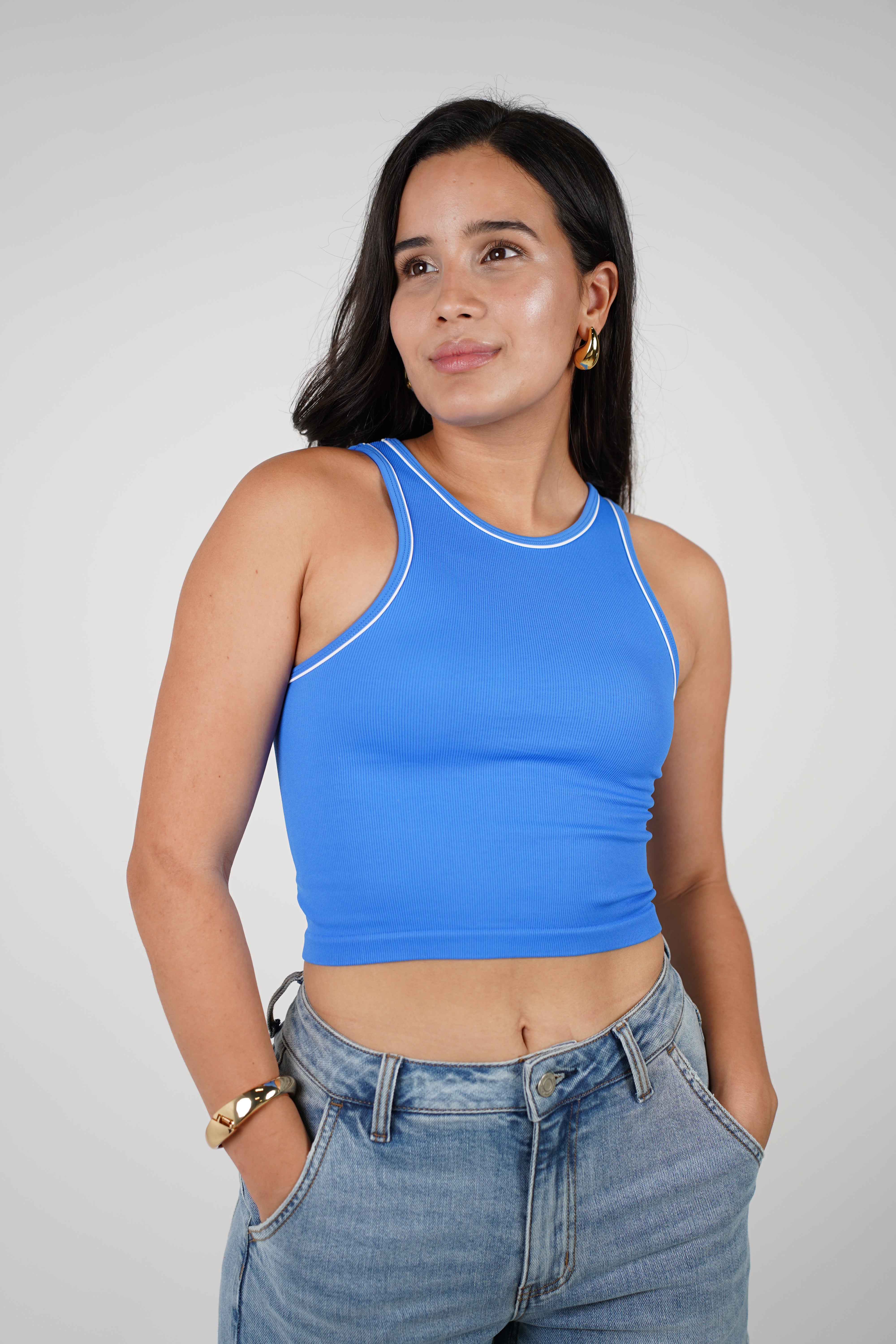 Roxi Basics – Bright Ribbed Crop Tank Top