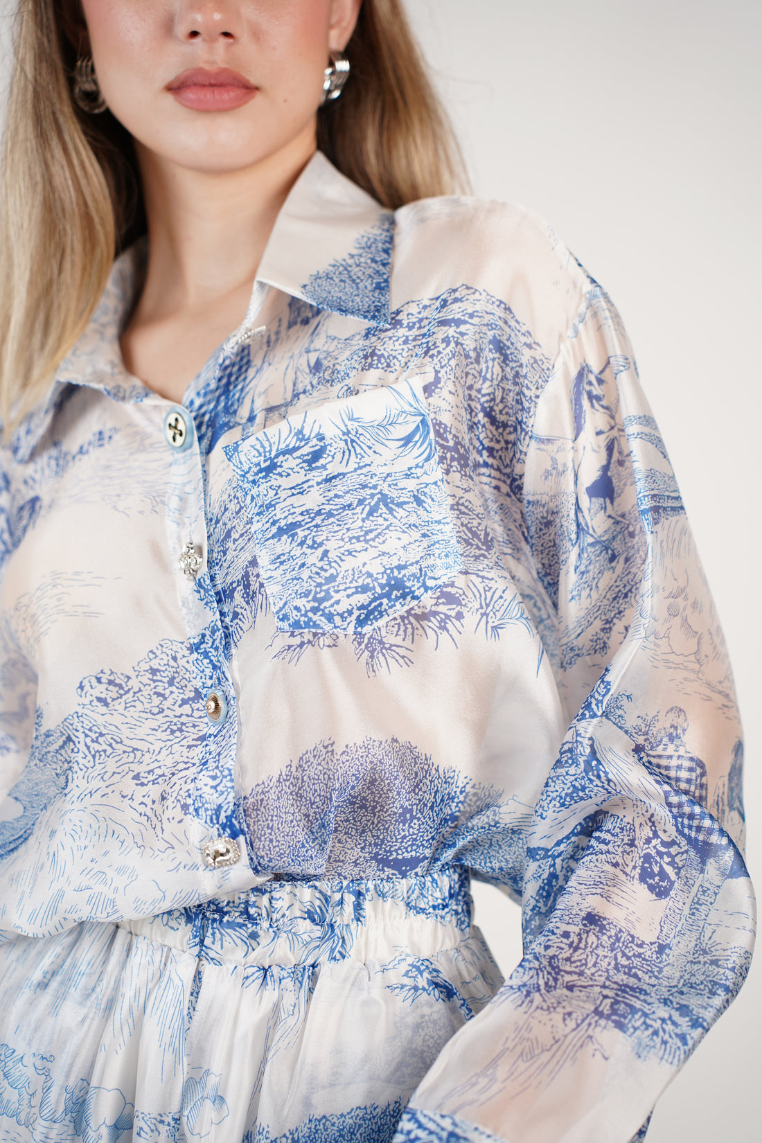Dazira Ocean Stamped Shorts Set – Light Blue Print Shirt & Shorts Combo