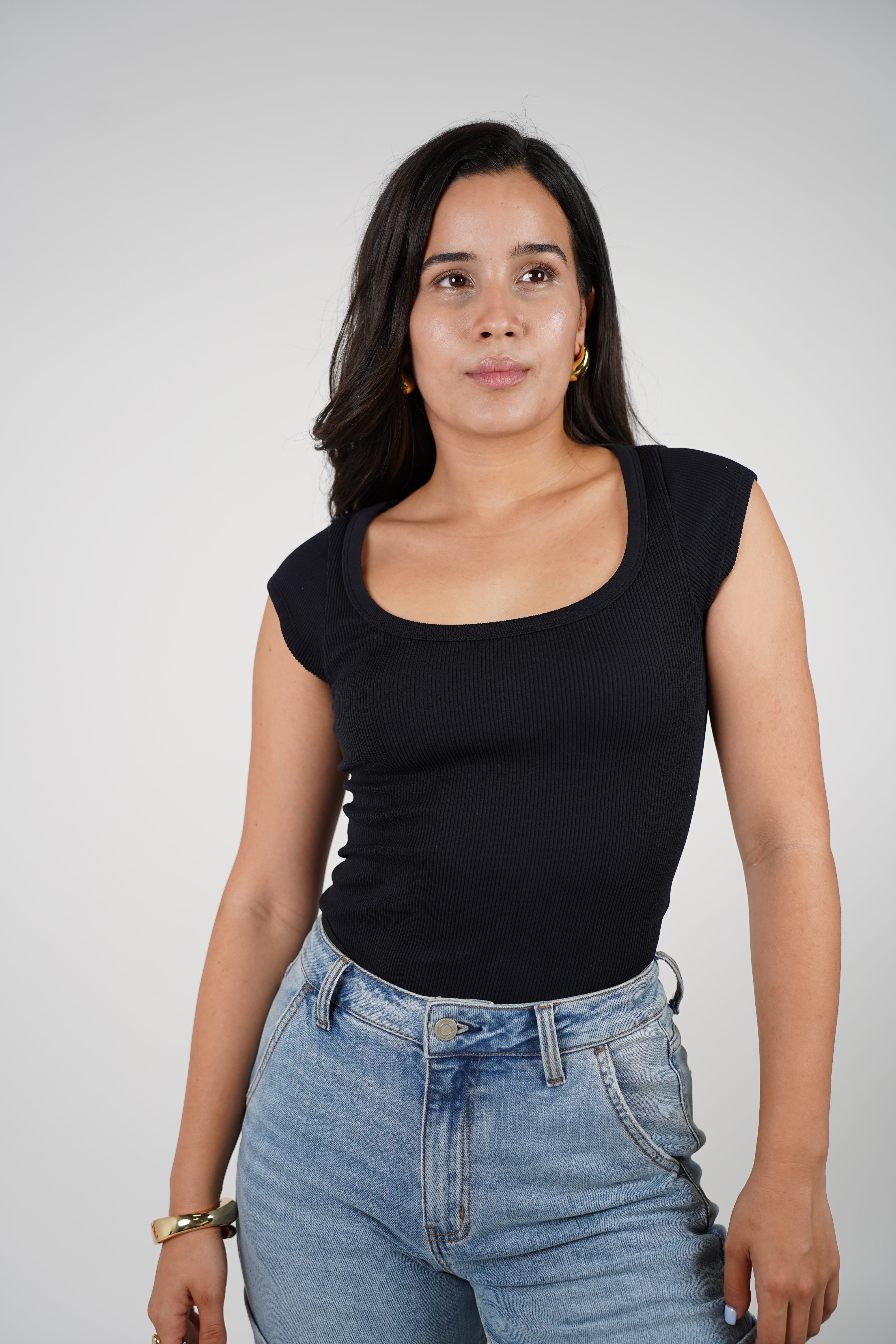 Tysa Ribbed Basic Bodysuit – Soft Stretch with Clean Scoop Neck