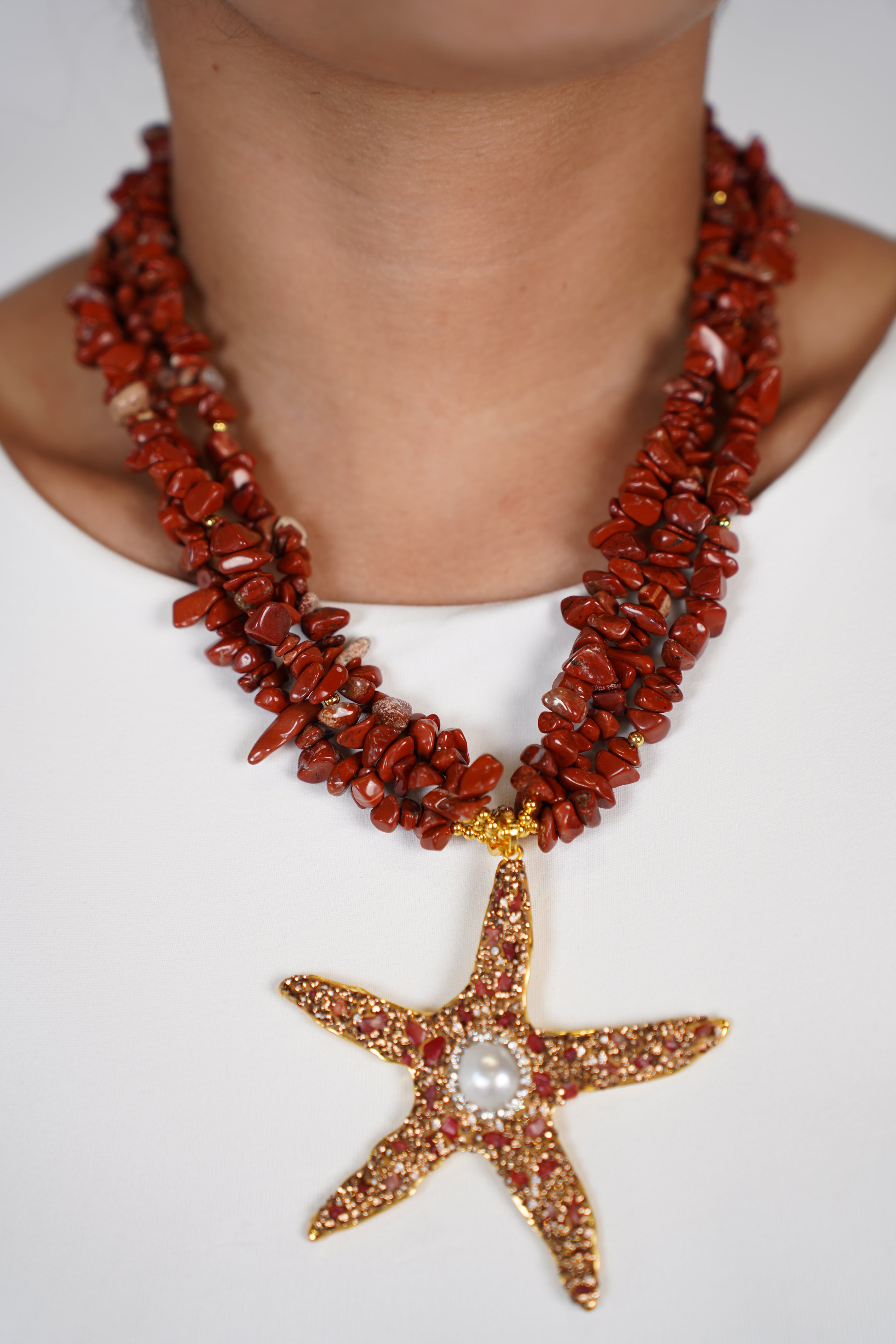 Alexia Starfish Necklace – Bold Turquoise Layers with a Statement Pearl Accent