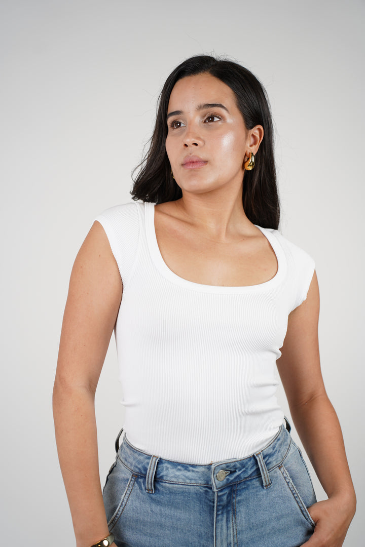 Tysa Ribbed Basic Bodysuit – Soft Stretch with Clean Scoop Neck