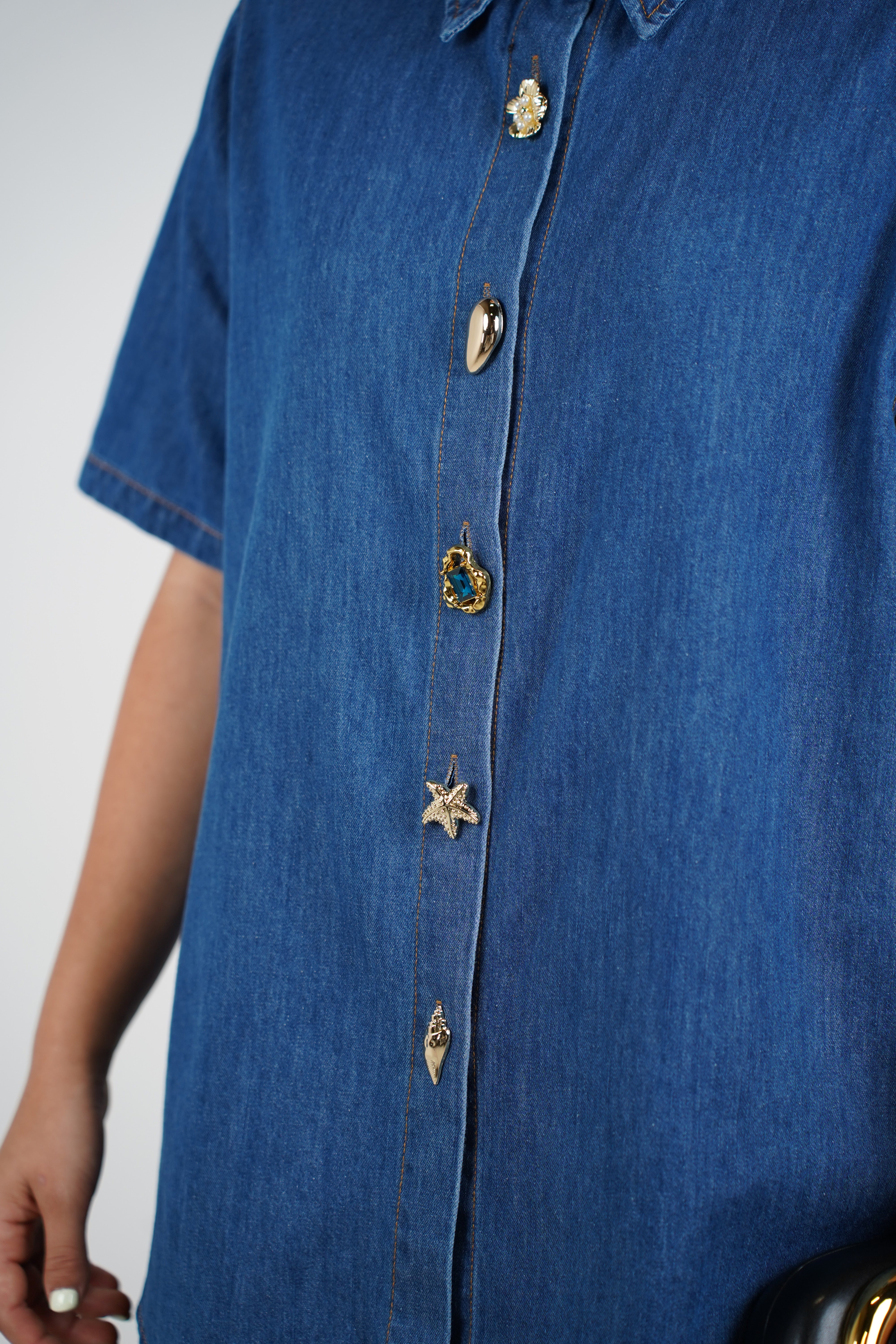 Lilae Denim Button Down – Embellished Statement Shirt