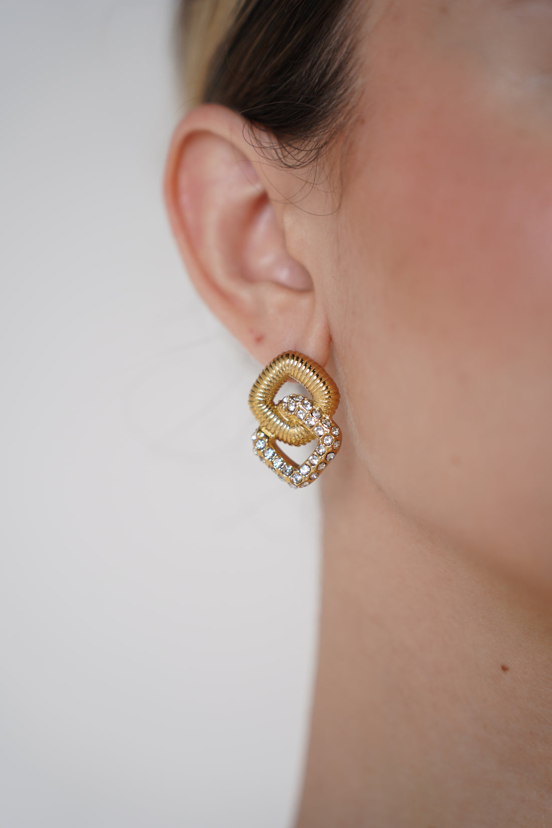 Rena Square Earrings – Gold Linked Statement with Crystals