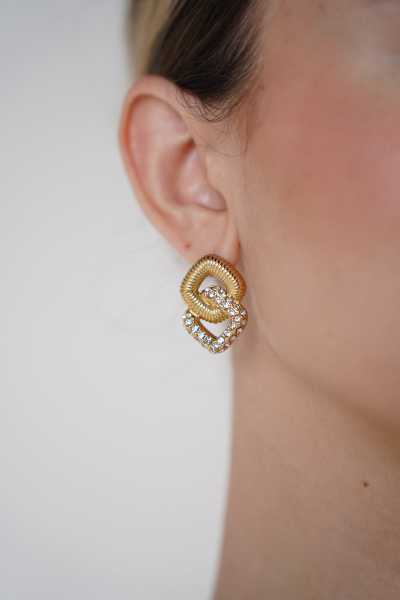 Rena Square Earrings – Gold Linked Statement with Crystals