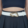Ravea Belt – Sculptural Gold Buckle on Black Faux Leather