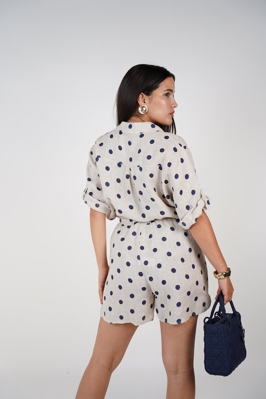 Romi Linen Shorts Set – Effortless Polka Dot Charm