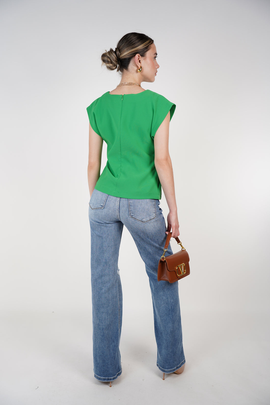Carlota Top – Pleated Waist Green Blouse