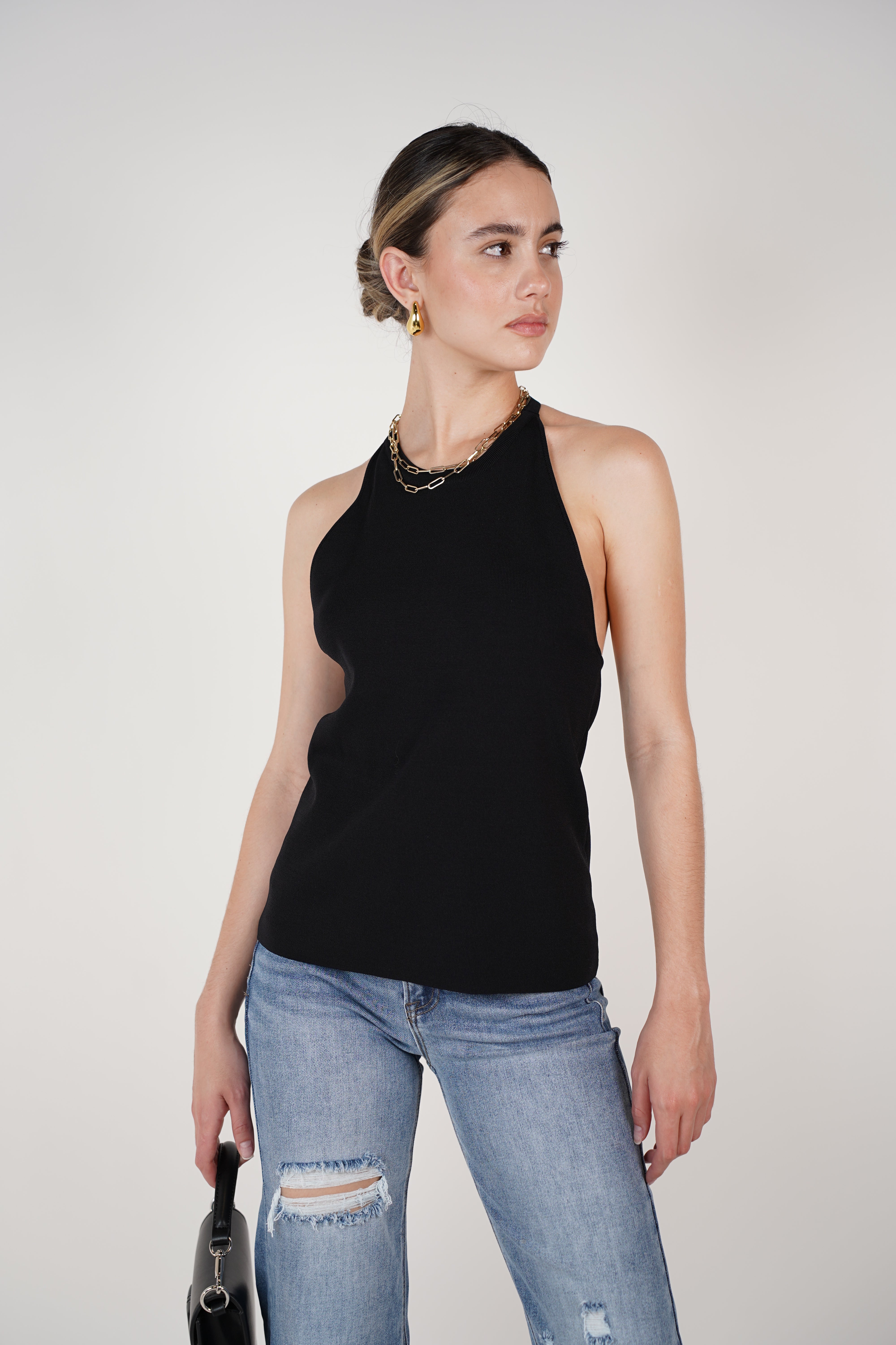 Adina Top – Black Halter Knit Tank