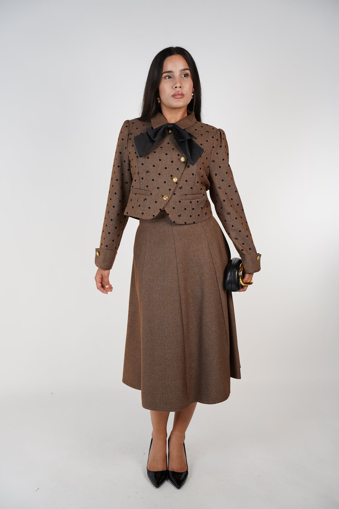 Yolanda Set – Polka Dot Blazer & Midi Skirt