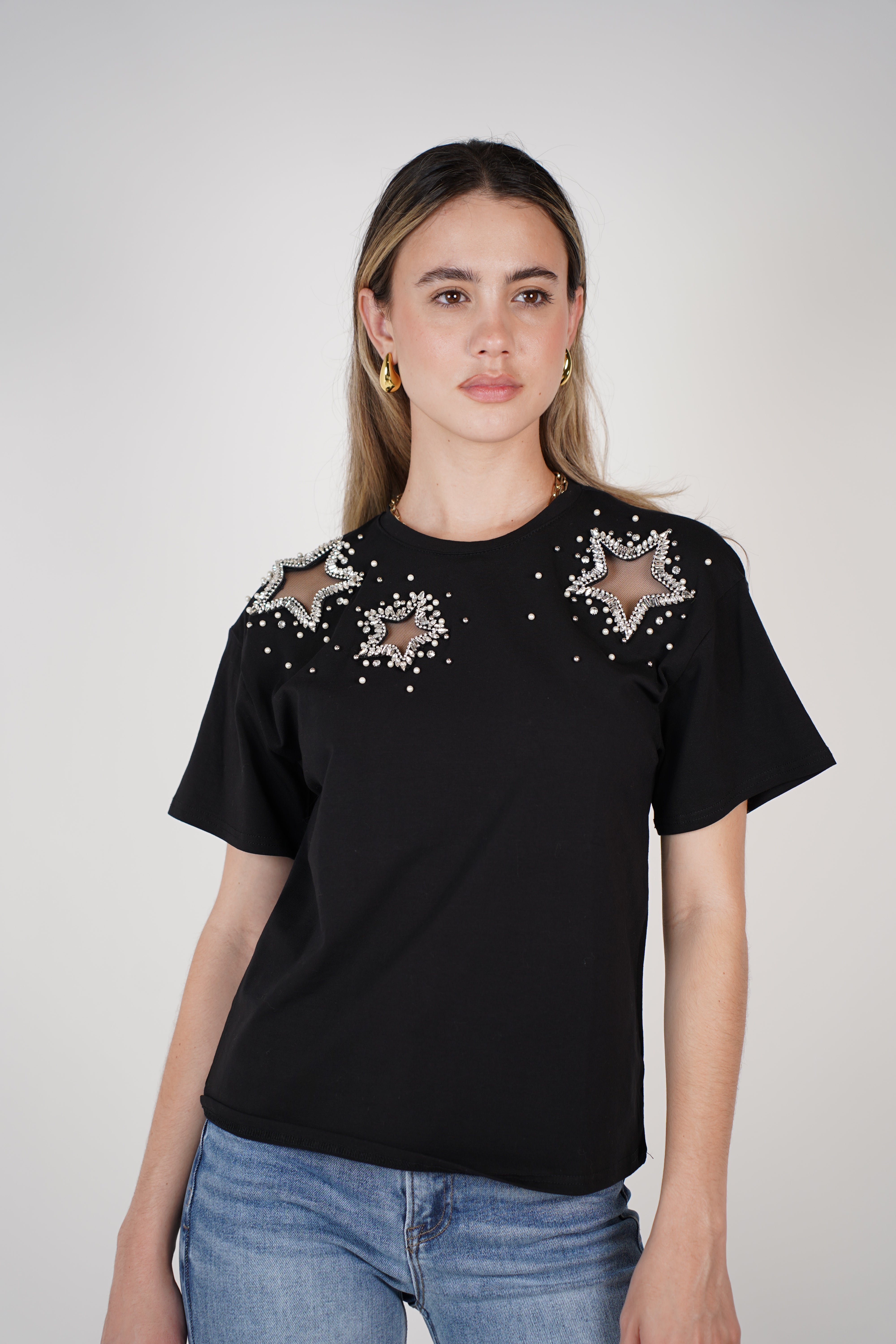 Estrella Pullover – Pearl & Crystal Star Detail Tee