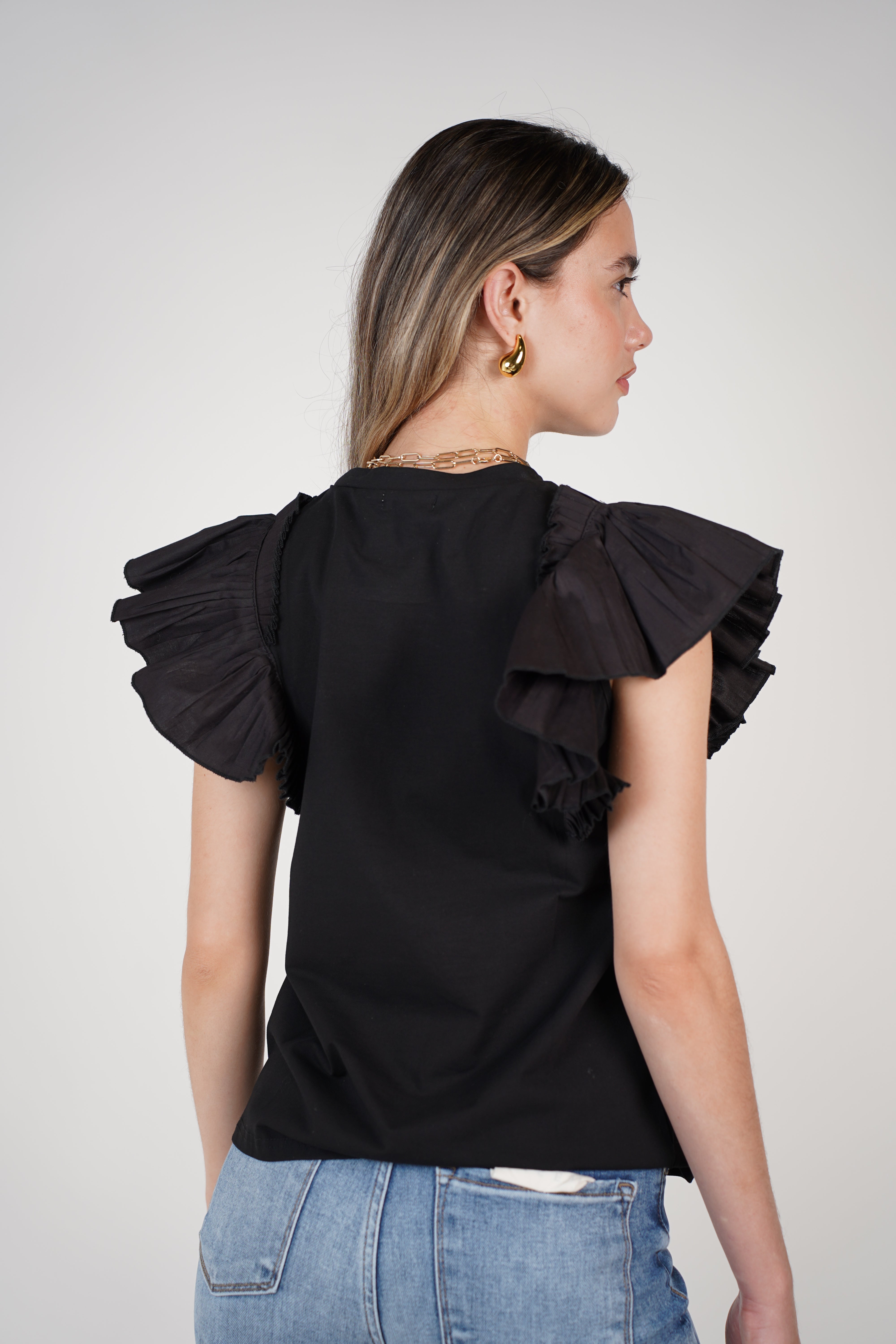 TCEC T-Shirt – Black Ruffle Shoulder Tee