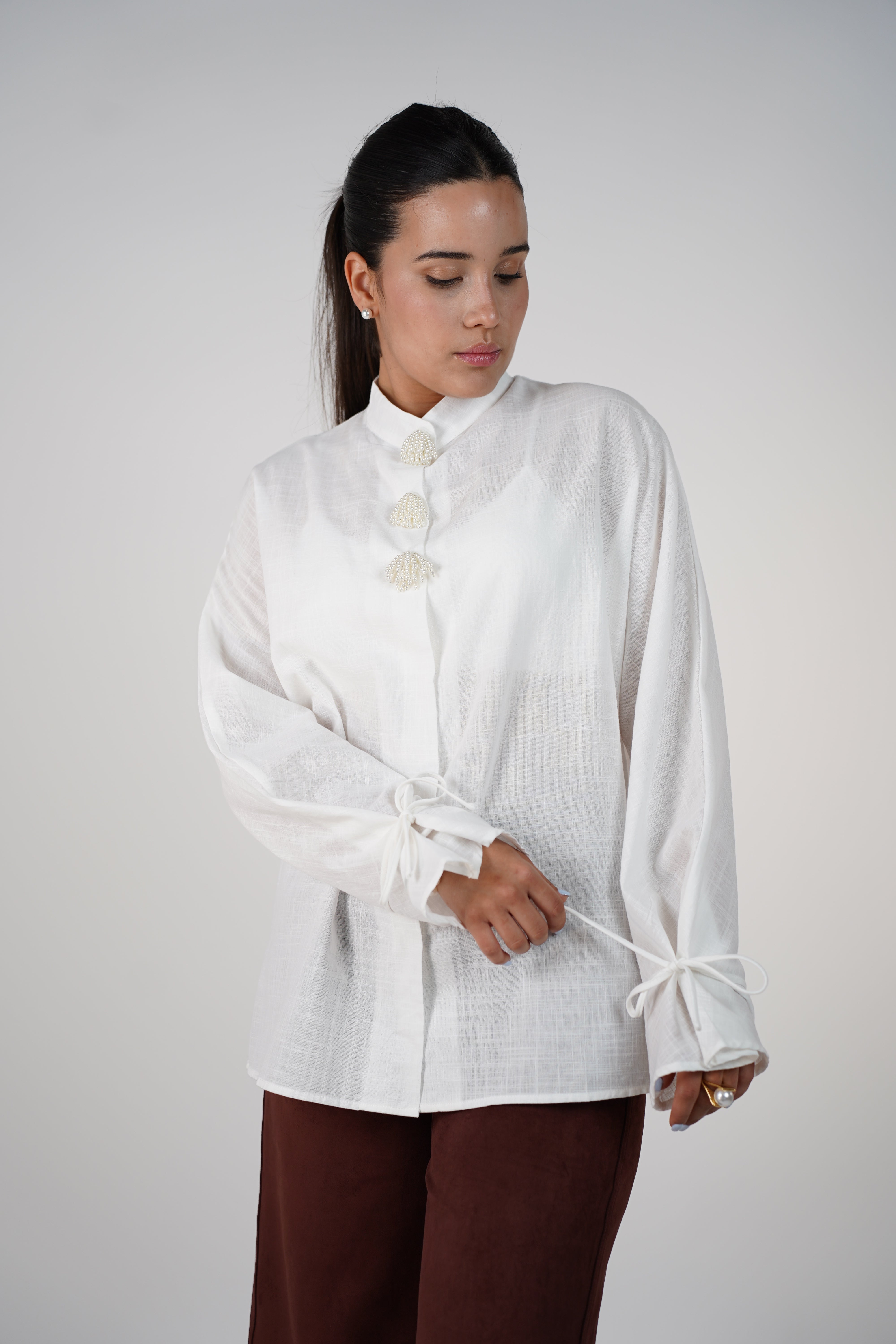 Kani Oversized Button Down – Lightweight Elegance with Beaded Details
