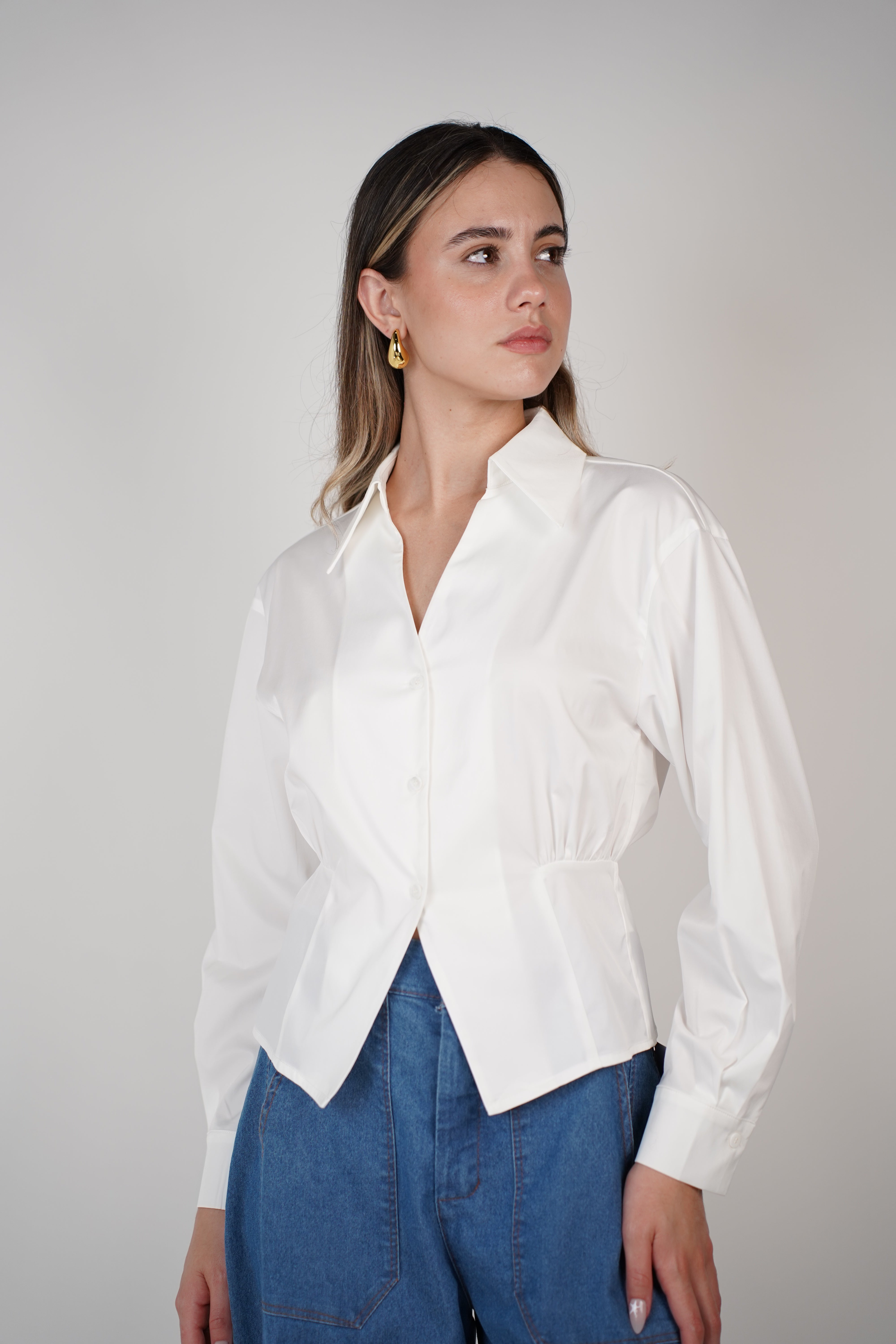 Zaria Button Down – Tailored Long Sleeve Shirt with Waist Detail