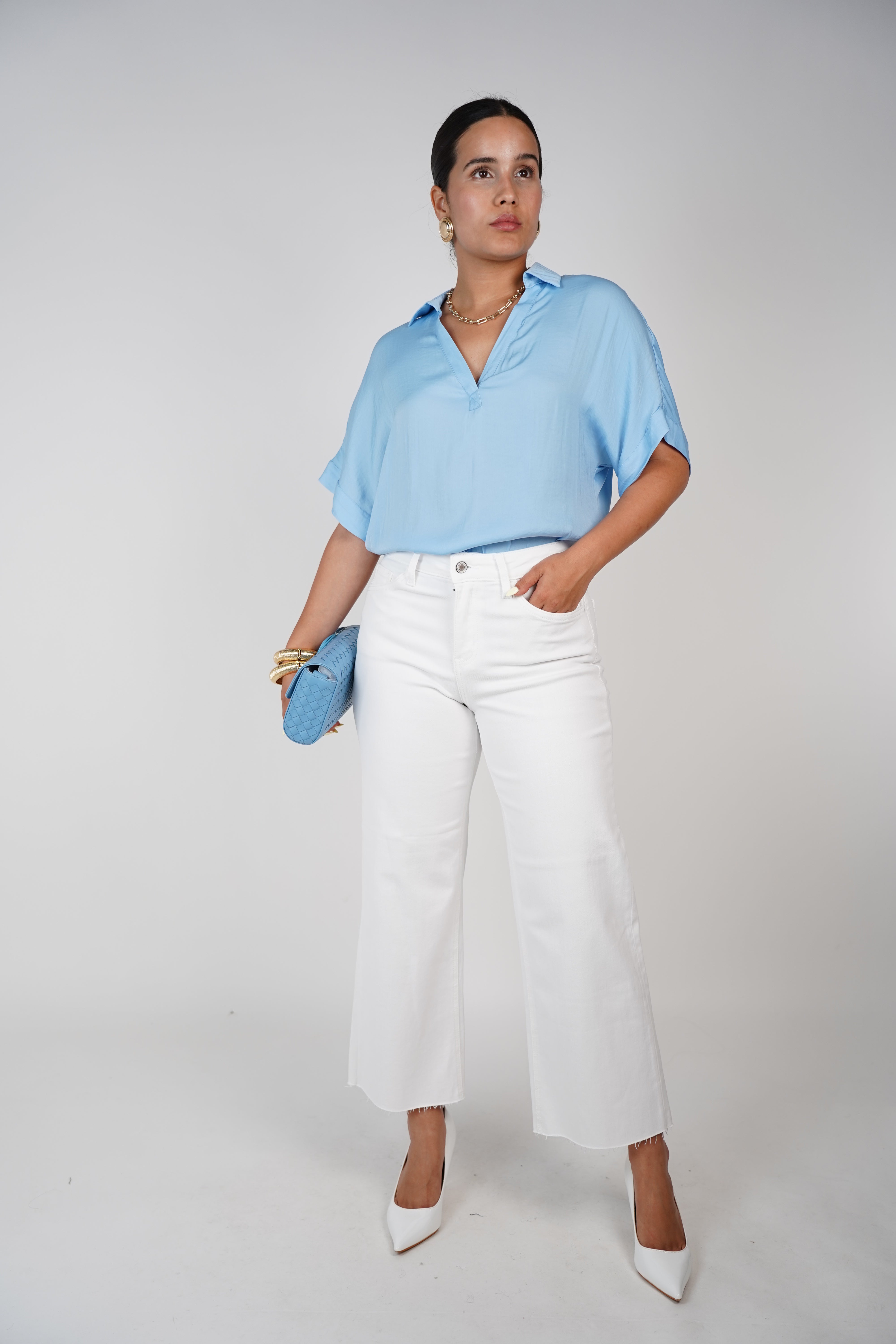 Yolanda Wide Leg Jean – Crisp White Denim with Clean Cut