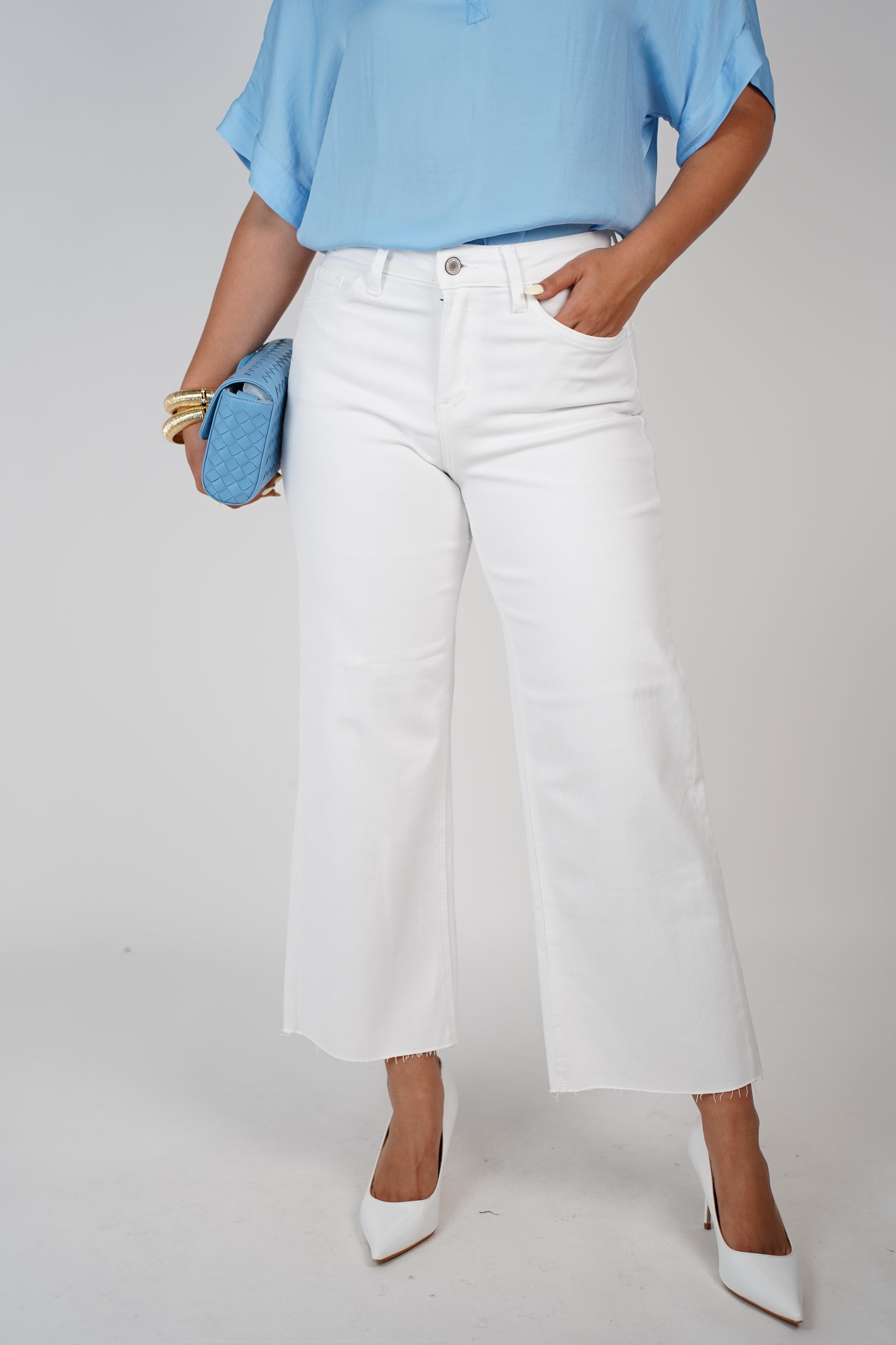Yolanda Wide Leg Jean – Crisp White Denim with Clean Cut