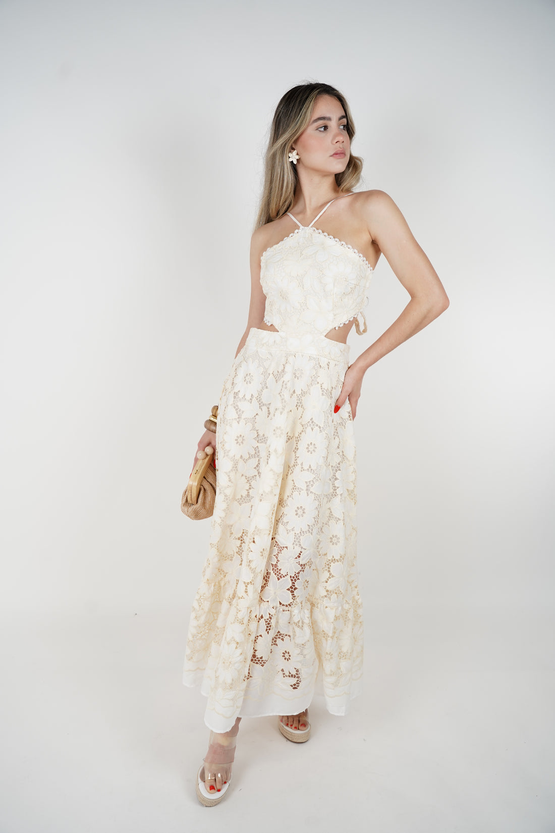 Noreya Maxi Dress – Ivory Floral Lace Cutout Dress