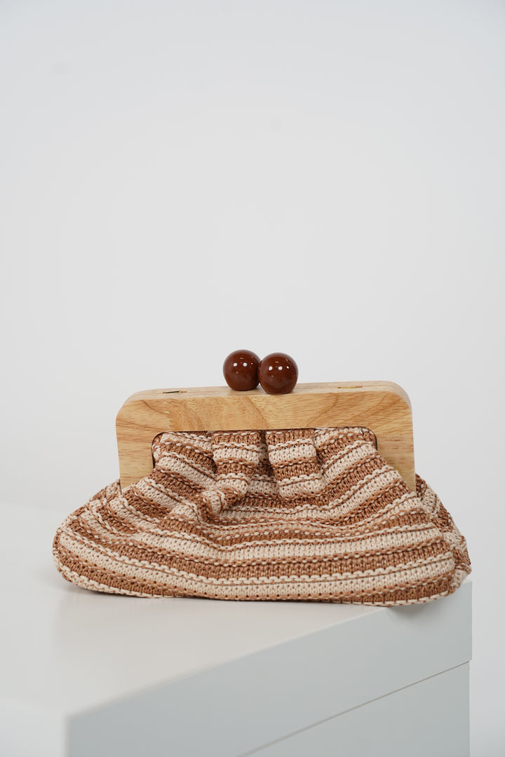 Zovina Beach Clutch – Striped Woven Clutch with Wooden Frame