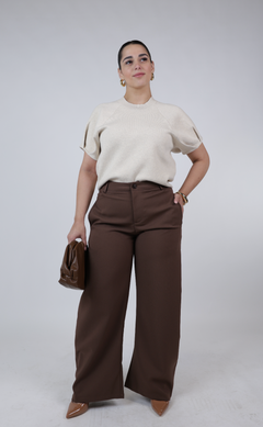 Pantalones Hanyel – Pantalón sastre clásico de pernera ancha en beis neutro